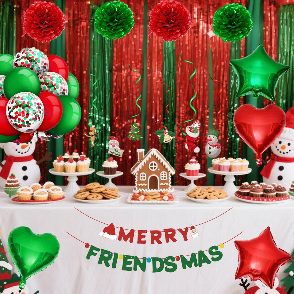 Yumiche Friendsmas confetti balloons create playful accents
