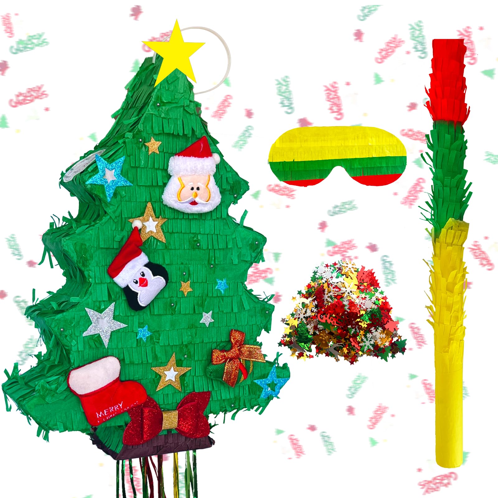 Yuminefeety Christmas tree pinata full view for festive party decoration and game fun.