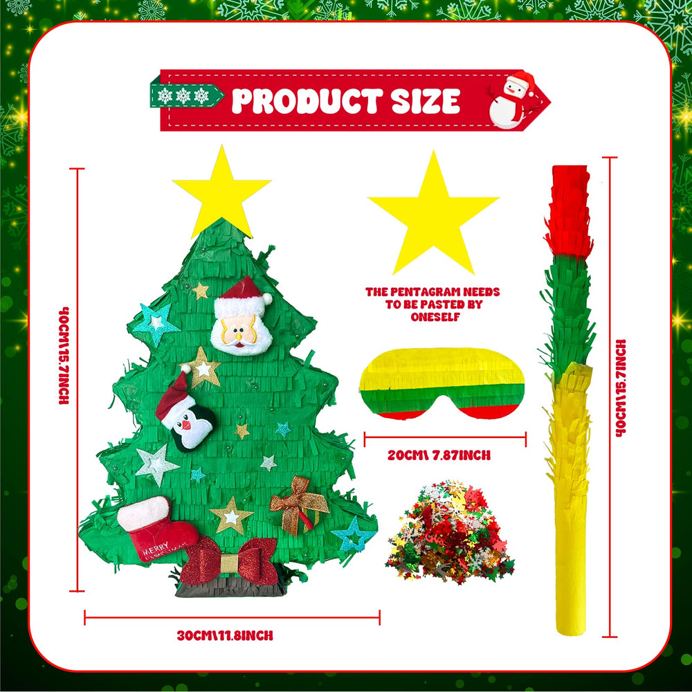 Yuminefeety Christmas tree pinata side view shows sturdy cardboard construction.