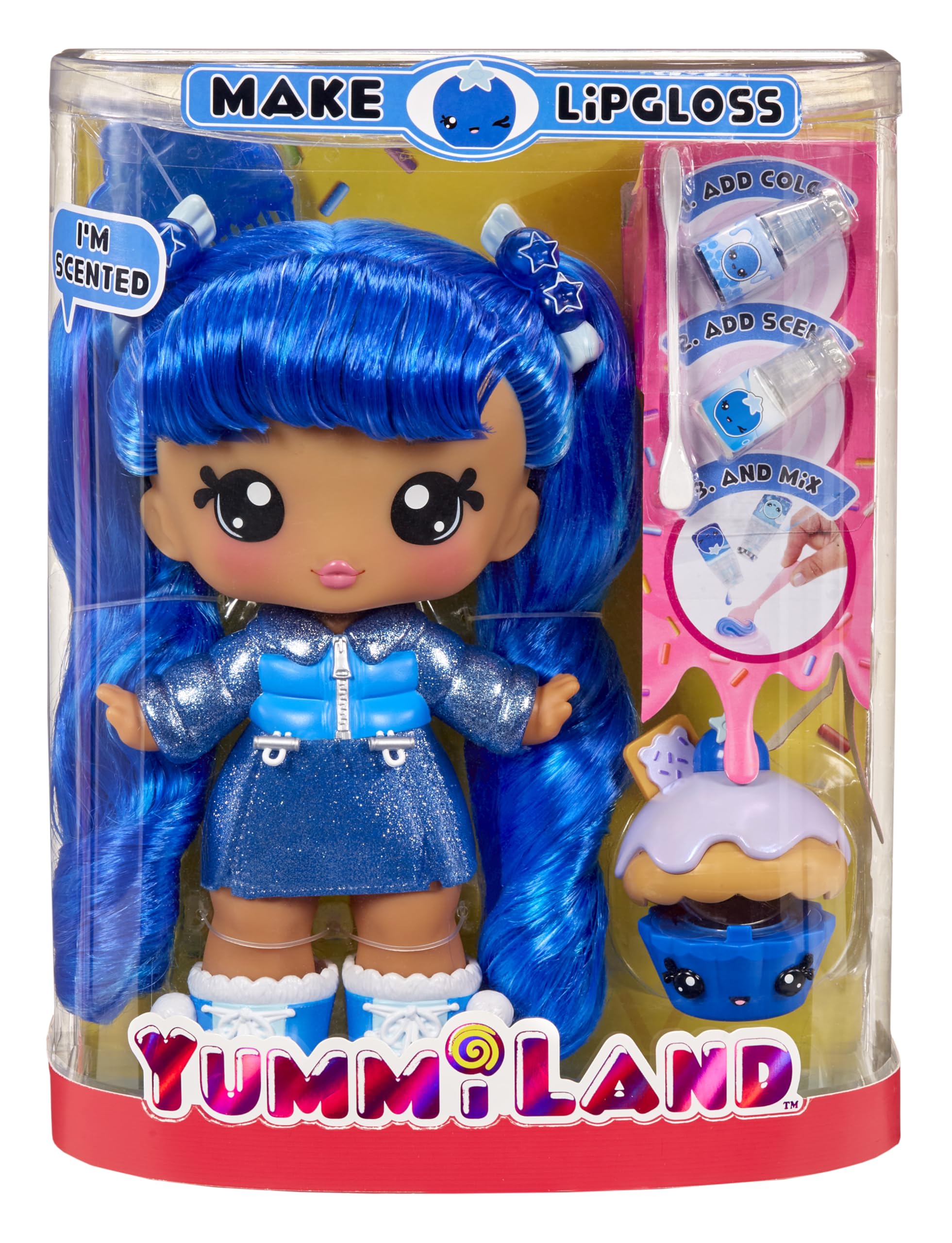 Yummiland Rory Blueberry doll with lip gloss kit for creative play