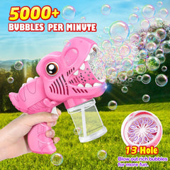 Yunaking bubble gun includes four solution bottles for bubble variety