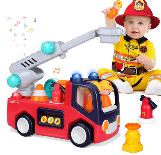 Yunaking fire truck toy with lights and sounds for immersive pretend play.