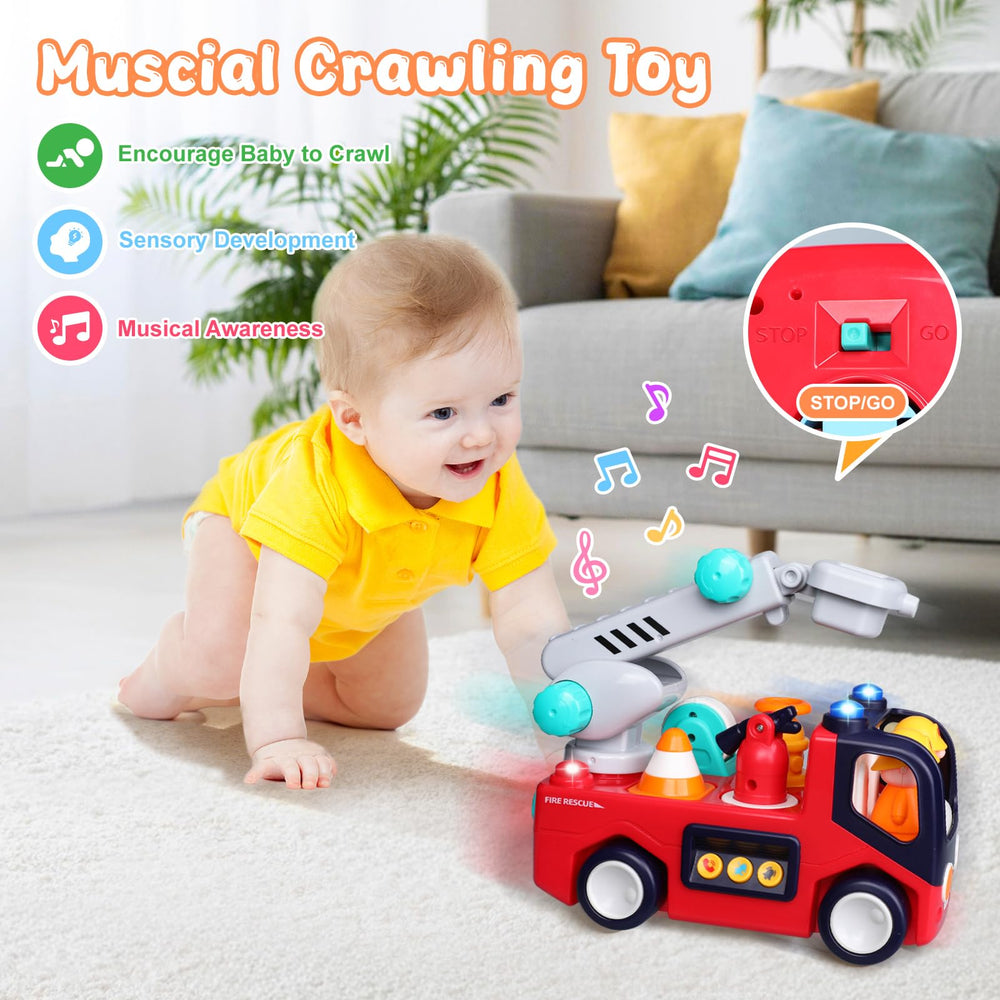 Yunaking fire truck toy offers two modes for songs, alarms, and movement.