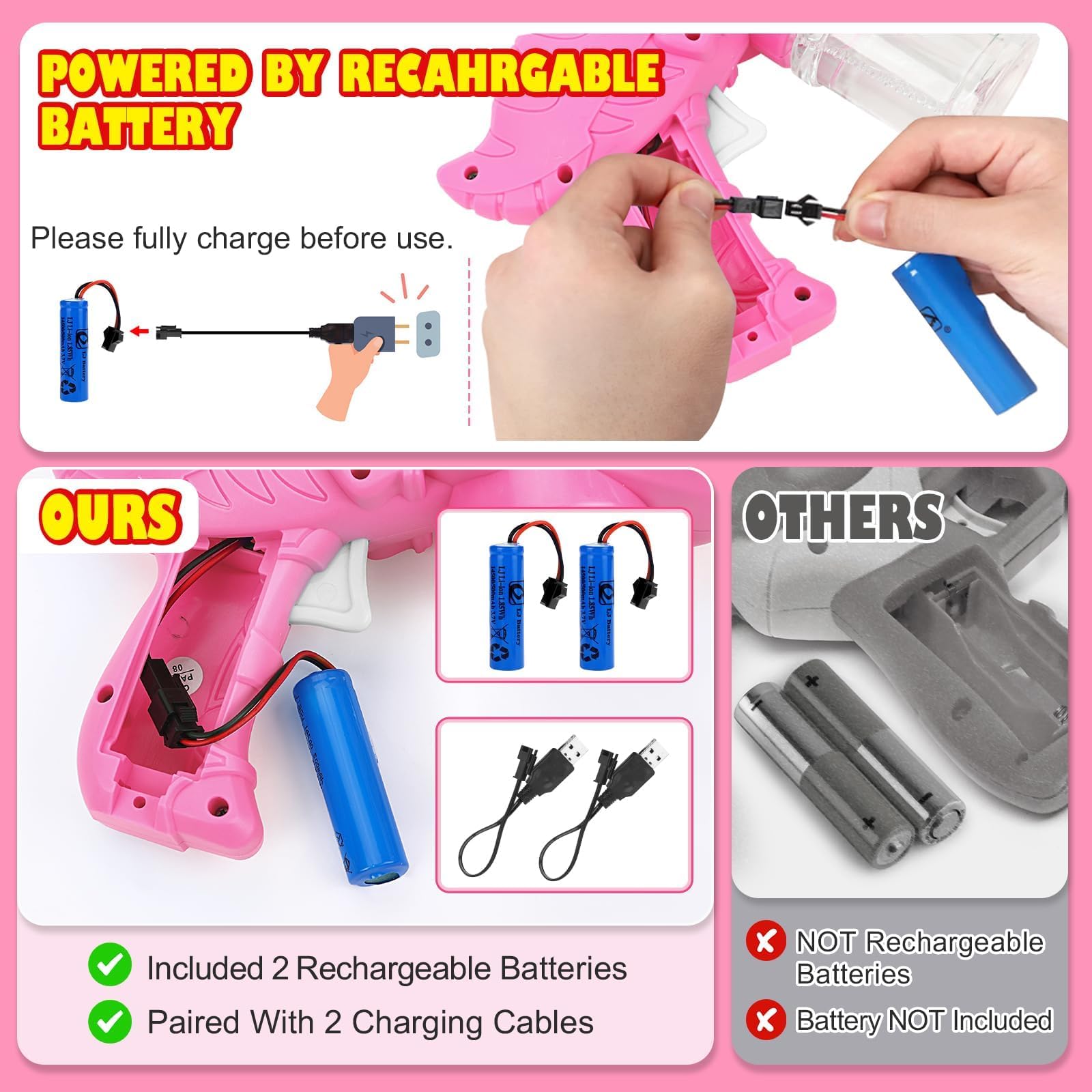 Yunaking kid-friendly grip makes holding the bubble gun easy