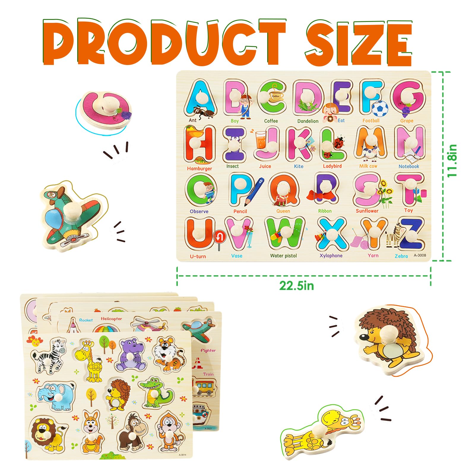 YUNCHY Wooden Peg Animal Puzzle supports recognition and memory through play.