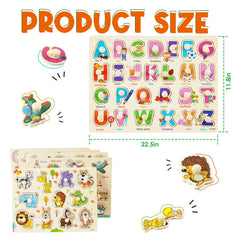 YUNCHY Wooden Peg Animal Puzzle supports recognition and memory through play.