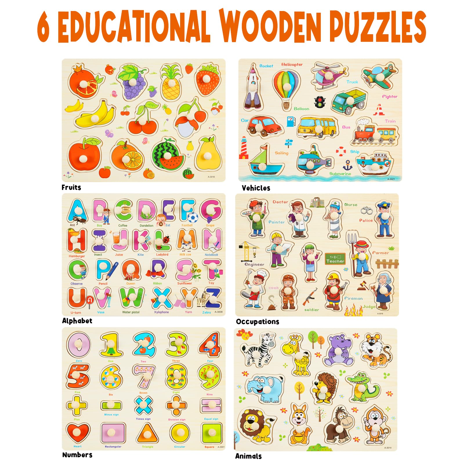 YUNCHY Wooden Peg Number Puzzle helps toddlers learn counting with accuracy.
