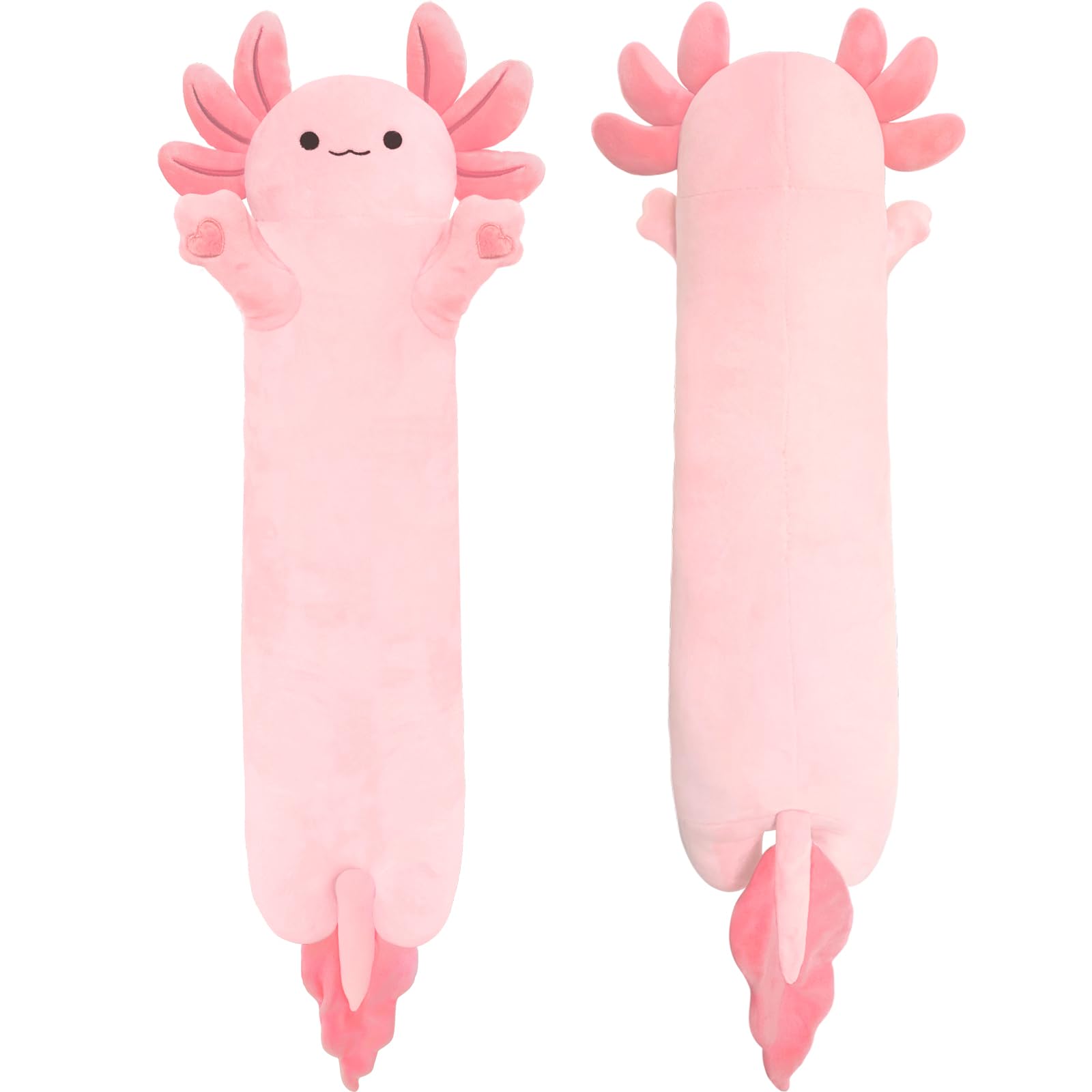 YUNCOL Axolotl plush full-body view highlighting ultra-soft pink fabric for cozy cuddling.