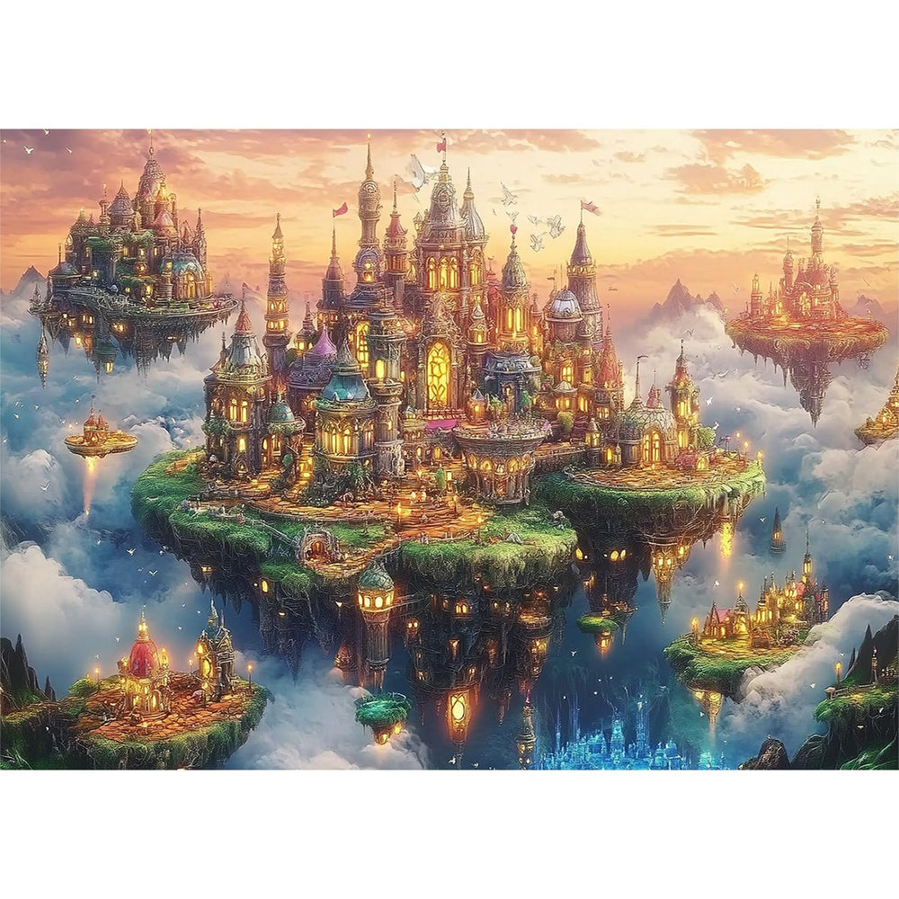 Yunlus City Skyward Kingdoms puzzle cover shows vibrant fantasy city art for immersive solving.