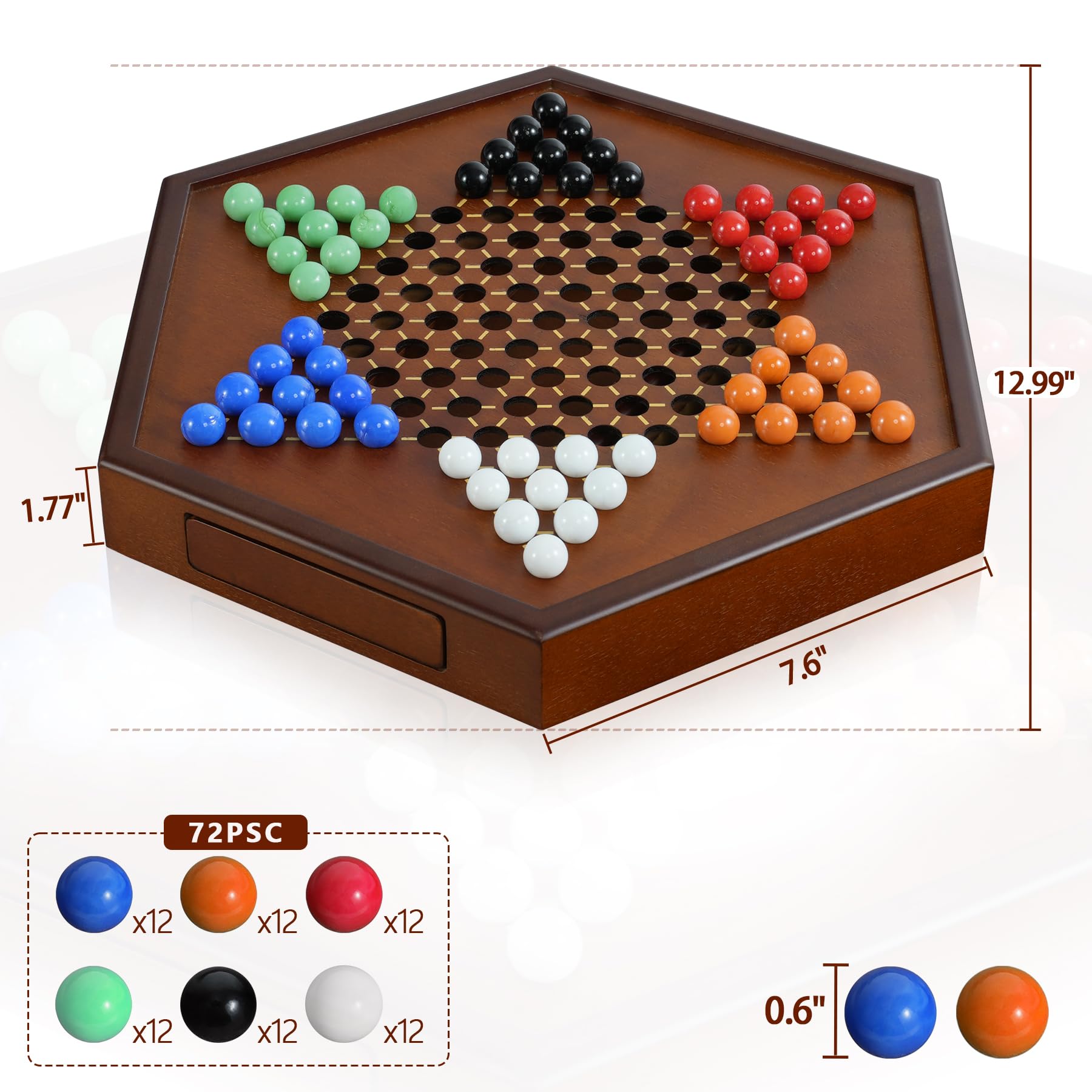 YUN RUI six-color glass marbles totaling 72 for varied game setups