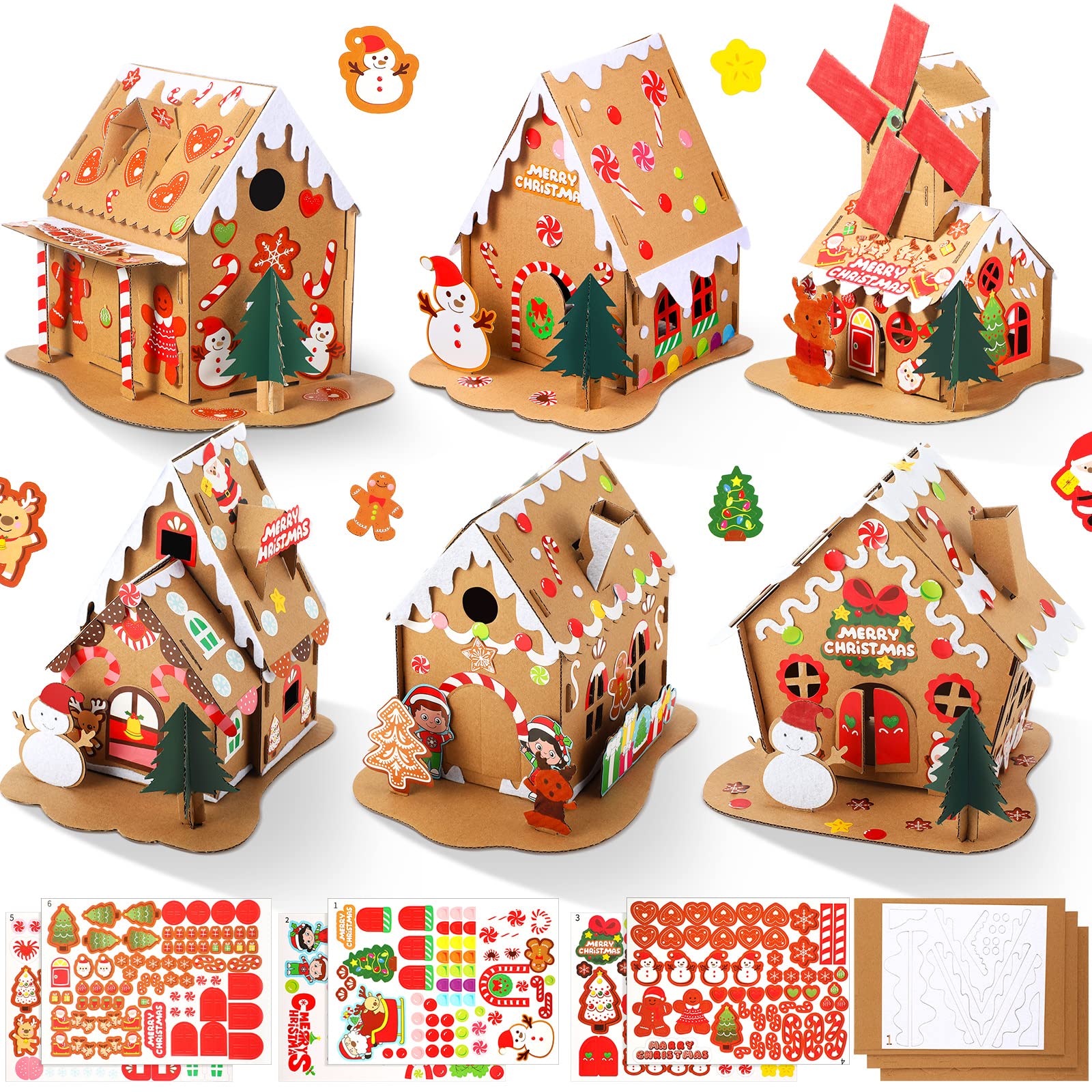 Yunsailing 6-set gingerbread houses with elk pattern for festive table decor and photo ops