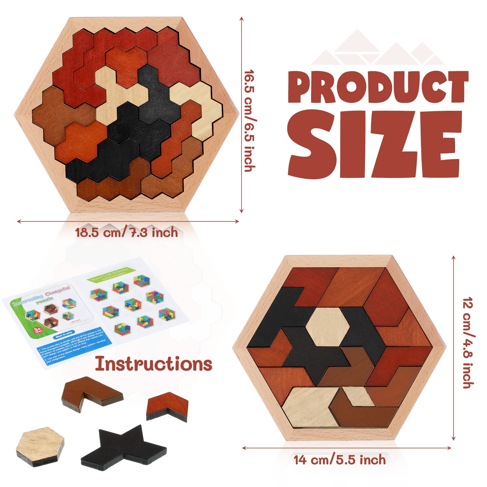 Yunsailing hexagon tangram puzzle pieces closeup highlights colorful blocks for creativity.