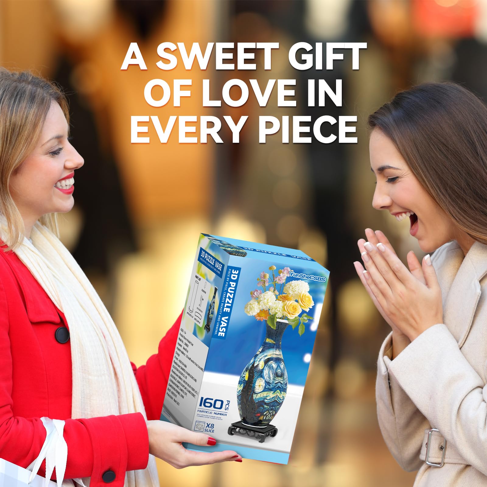 YunSheCSBS 3D puzzle vase gift-ready packaging for birthdays or decor.