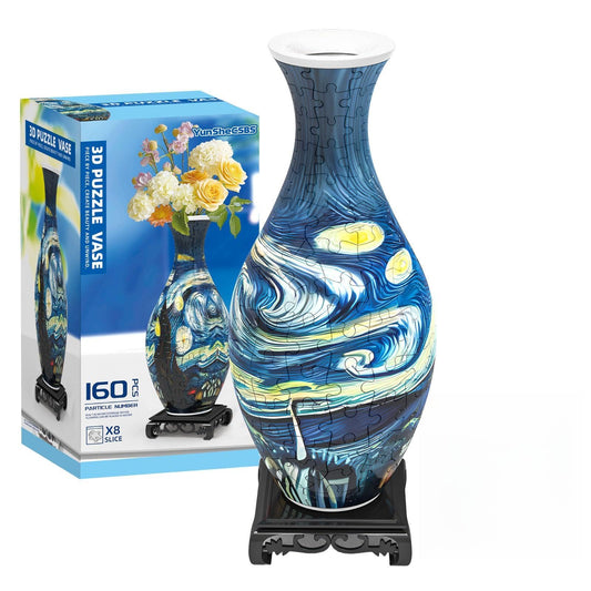 YunSheCSBS 3D puzzle vase with LED light enhances evening ambience.