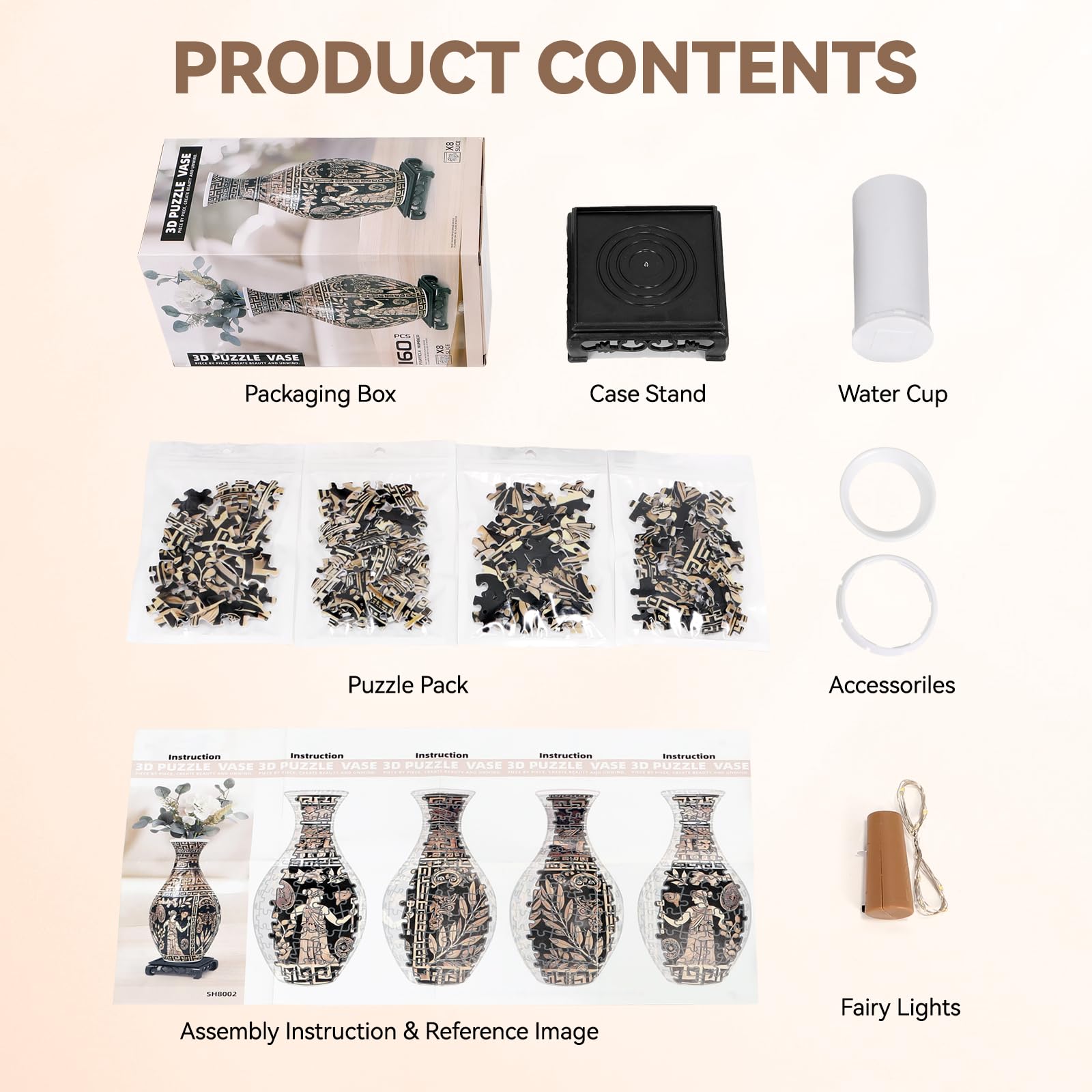 YunSheCSBS brown 3D puzzle vase adds warm home décor