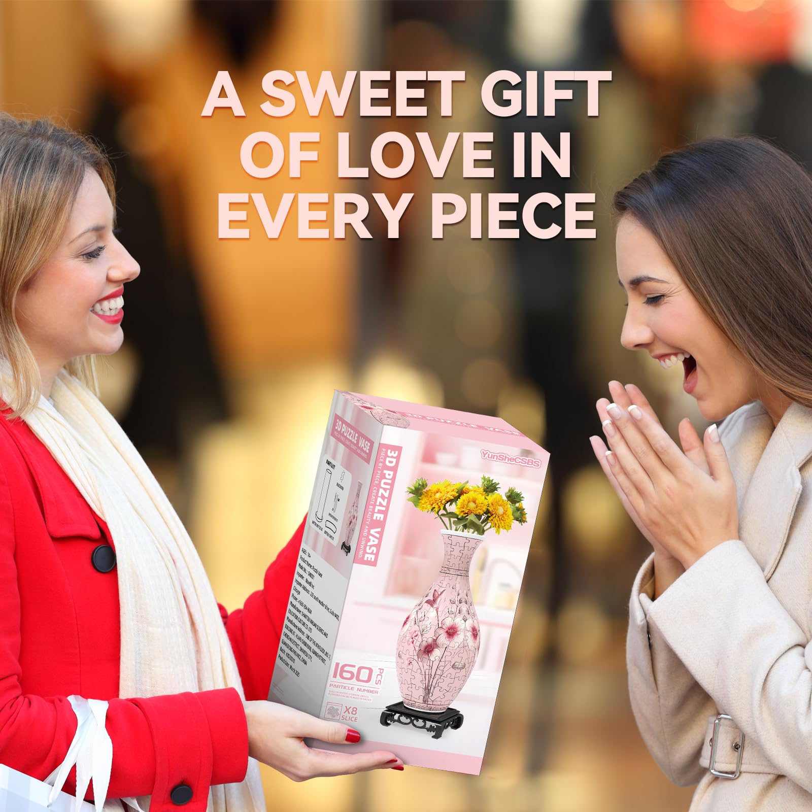 Vase holding real or artificial flowers in pink highlight