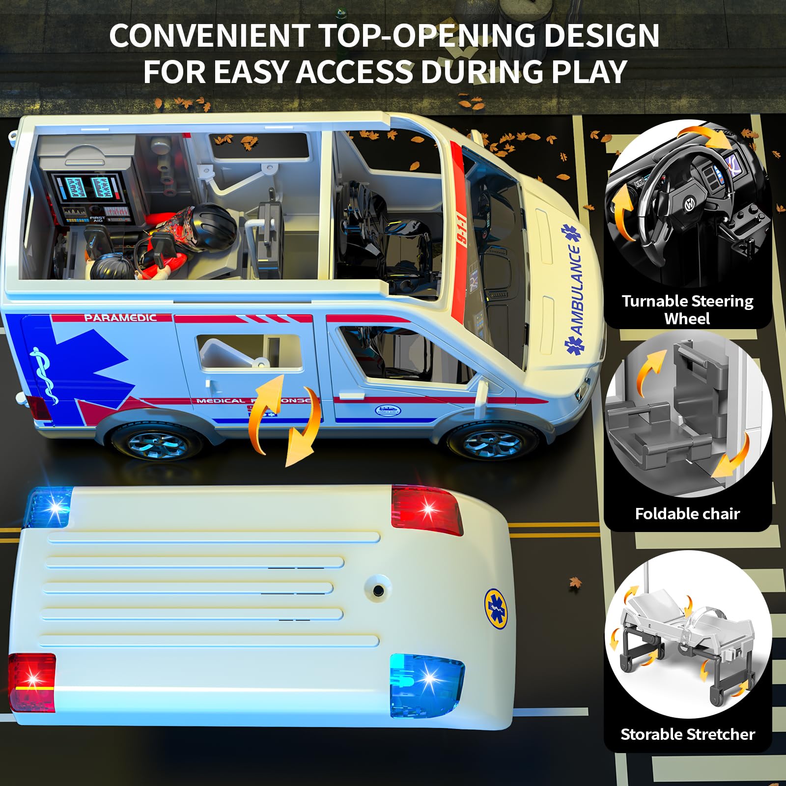 YunWings ambulance toy lights and siren enhance immersive playtime.
