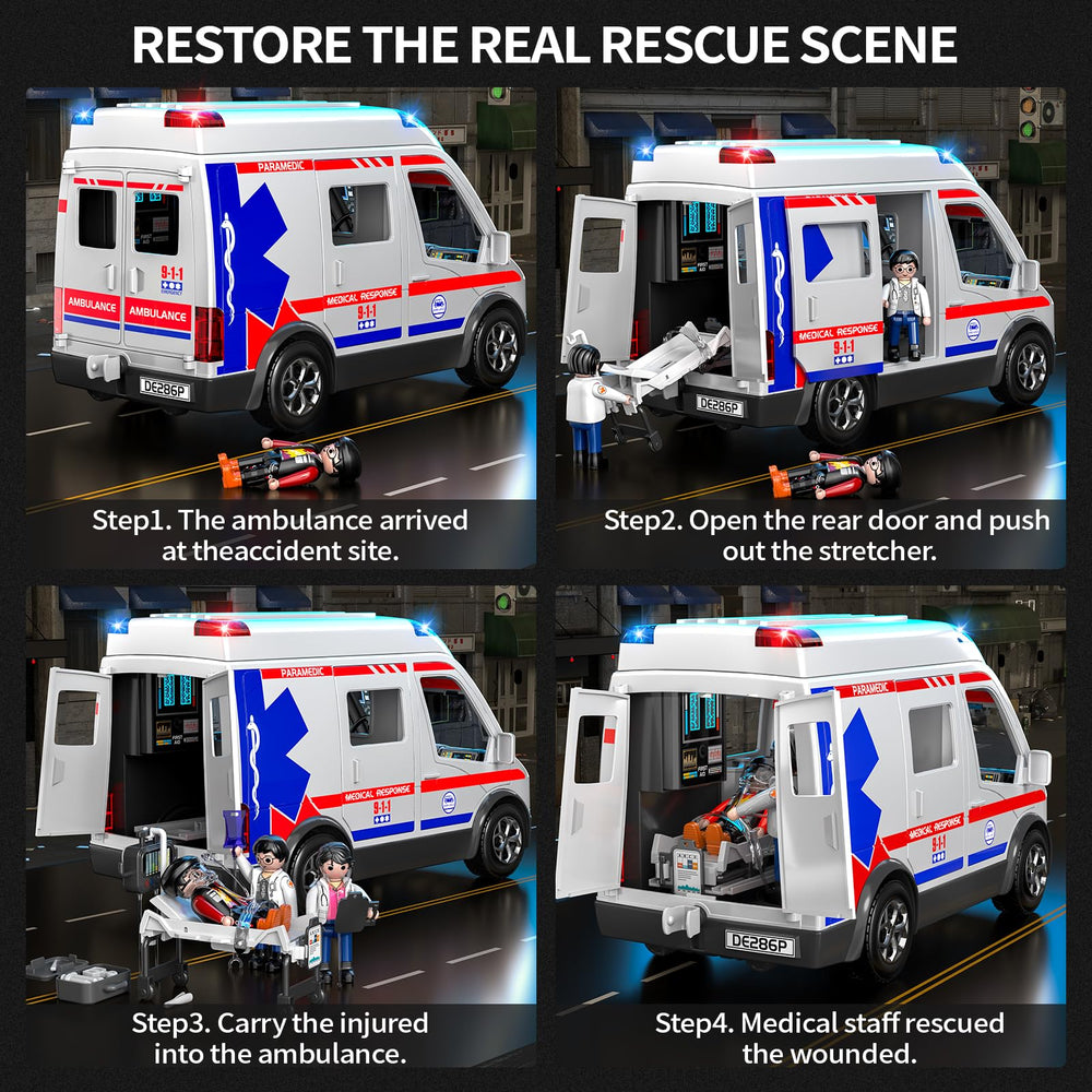 YunWings ambulance toy doors open for hands-on action.