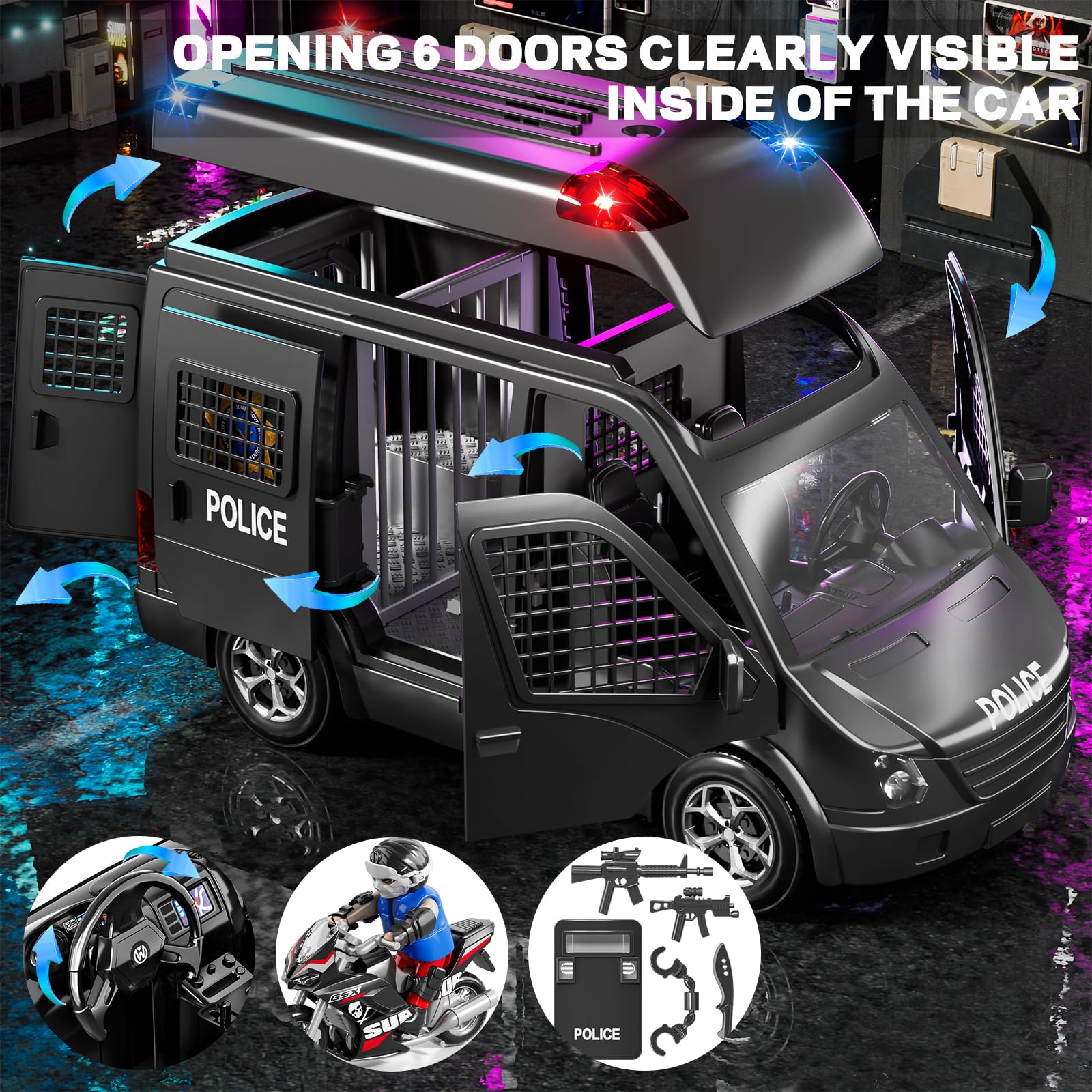 YunWings flashing lights and sirens create immersive playtime atmospheres.