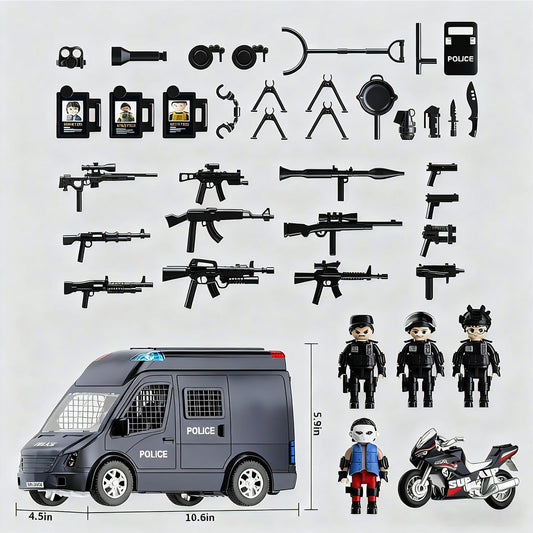 YunWings police car toy open roof for quick role-play scenarios.