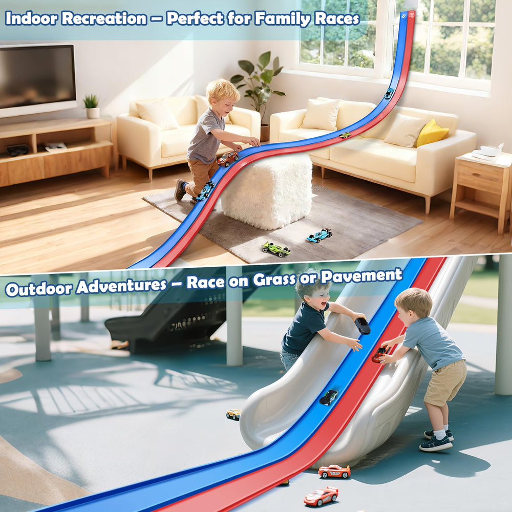 Yuoioyu flex track turns into a wall-mounted speed challenge.