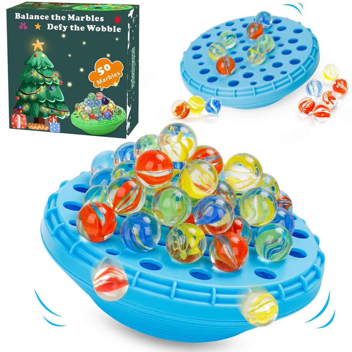 YUOIOYU Marble Balance Game blue setup ready for family play and quick setup.