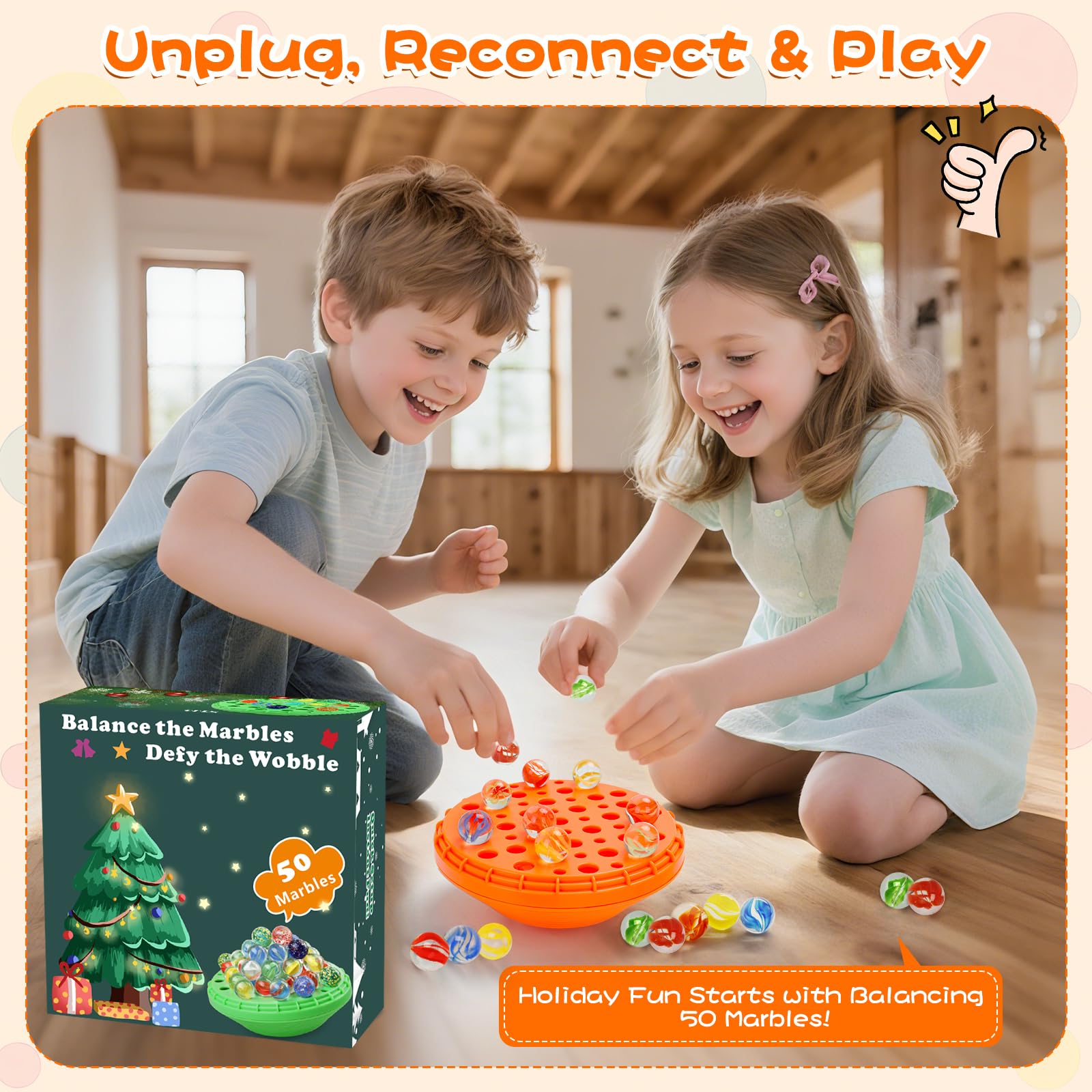 YUOIOYU Marble Balance Game marbles close-up, colorful pieces for tactile fun.