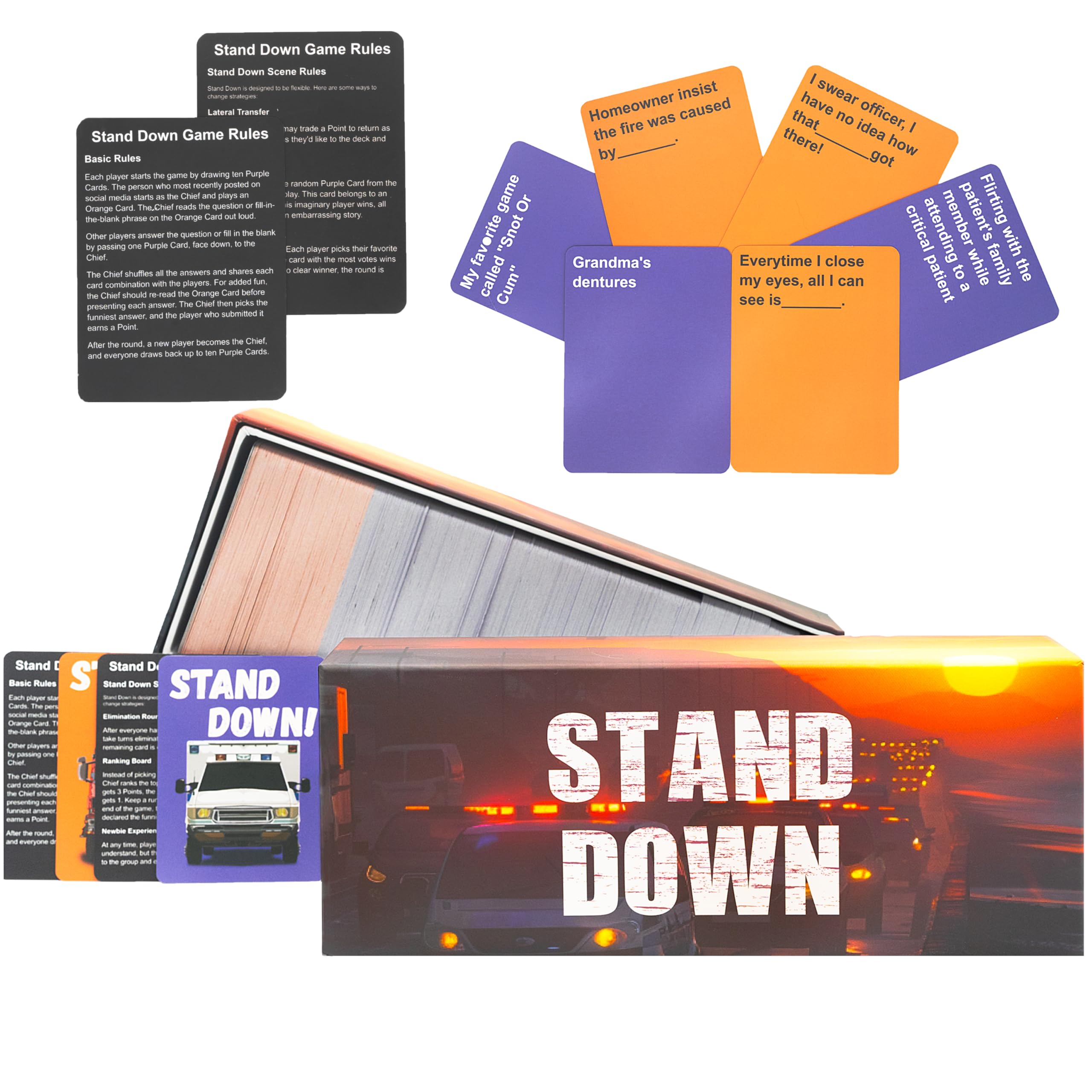 yusetoyue Stand Down card game packaging and cards showcased for gifts.