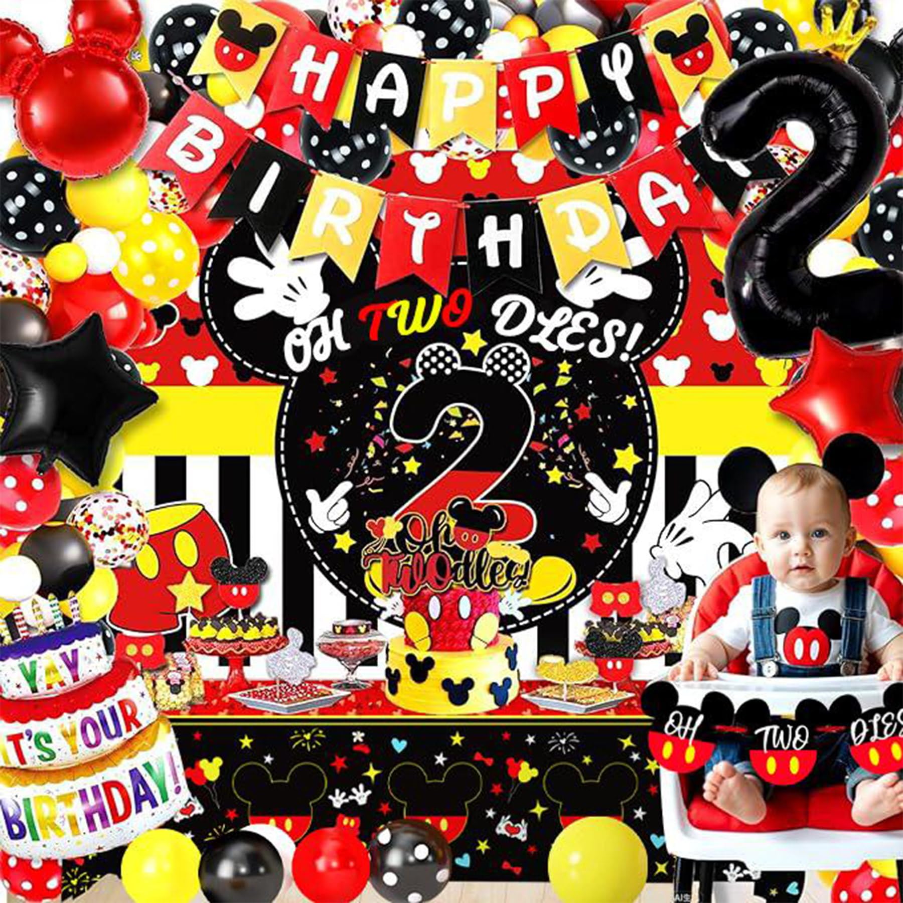 Yusino Oh Twodles backdrop creating a bold red mouse birthday scene