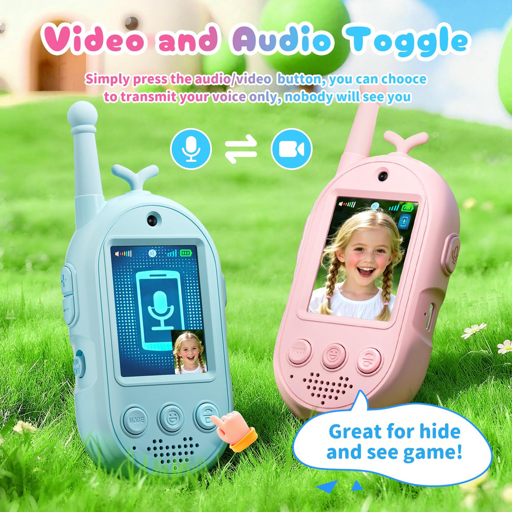 YUSSBCU upgraded video walkie-kids blue front view for outdoor adventures
