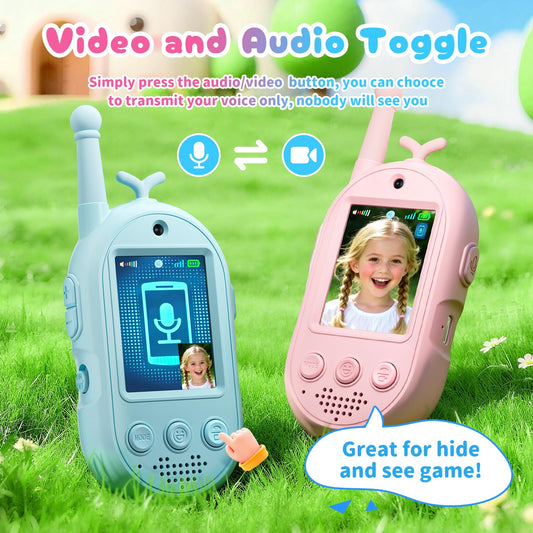 YUSSBCU upgraded video walkie-kids blue front view for outdoor adventures