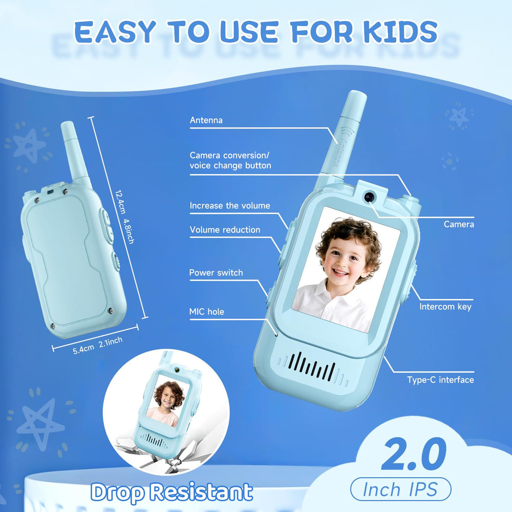 YUSSBCU video walkie talkie blue rechargeable battery enables continuous use.