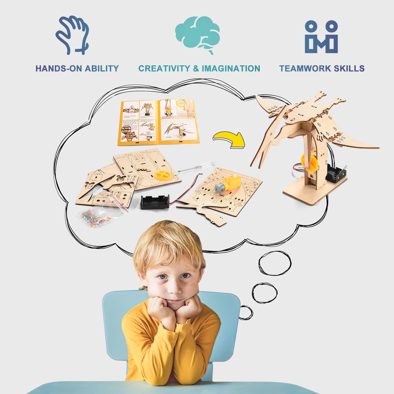 Yutin dinosaur STEM kit non-toxic plywood ensures safe, smooth surfaces for play