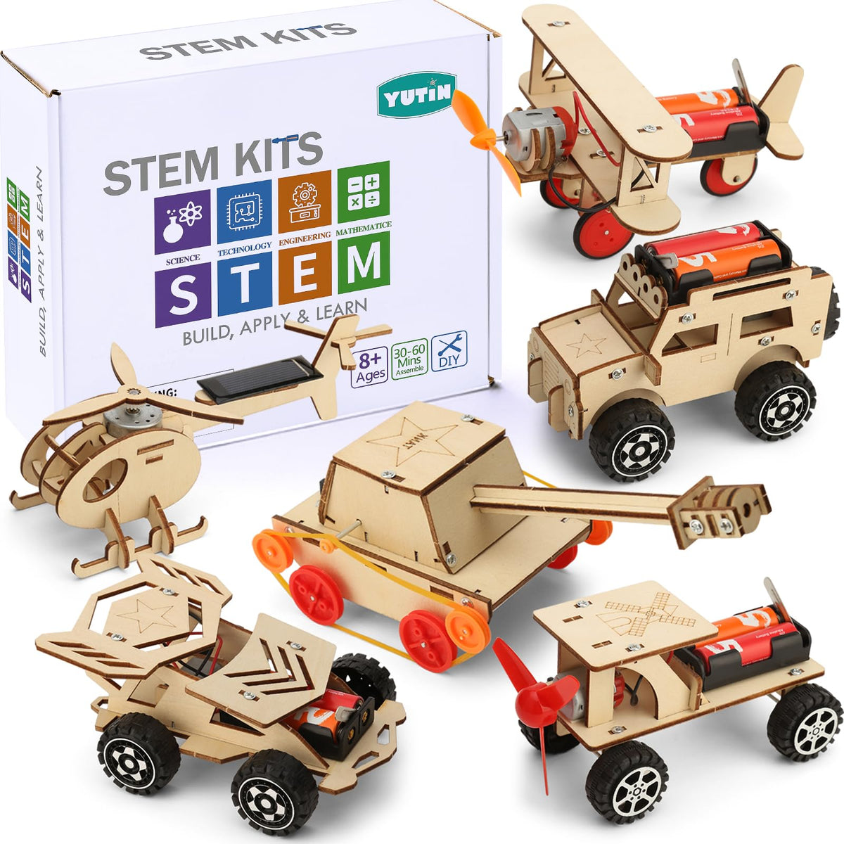 Yutin STEM Kits four-wheel-drive model for hands-on learning with wooden parts.