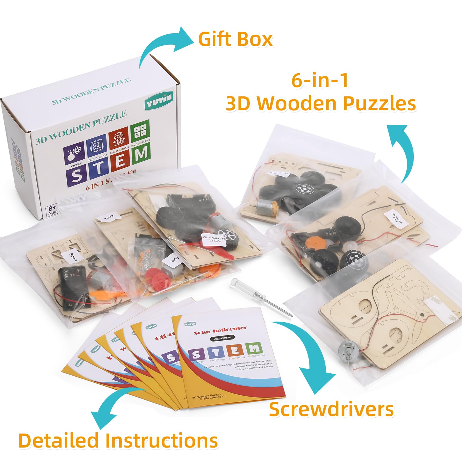 Yutin STEM Kits screwdriver included for safe, direct assembly.