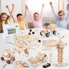 Yutin wooden model car kit built by young builders.