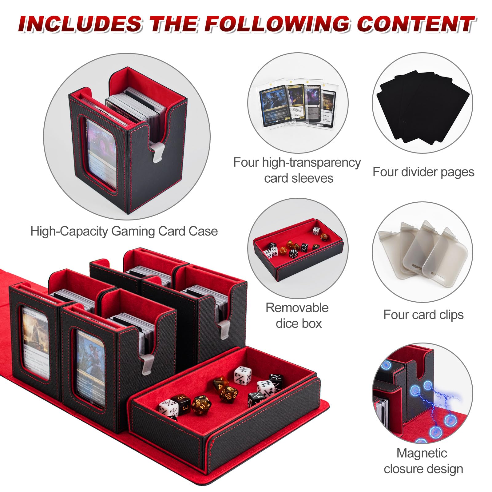 Yuunaie storage box with four clear magnetic card holders for secure decks.