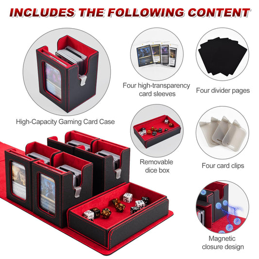 Yuunaie storage box with four clear magnetic card holders for secure decks.