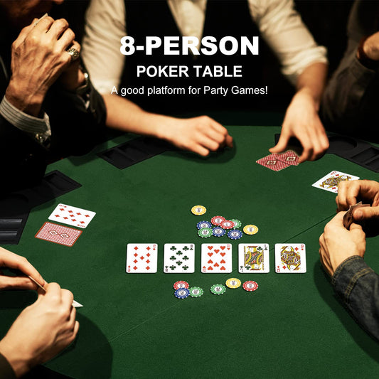 YUZPKRSI poker table topper with chip trays and cup holders keeps items organized during play.
