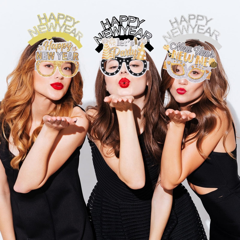 YVAINE glittery Happy New Year text glasses for party photos