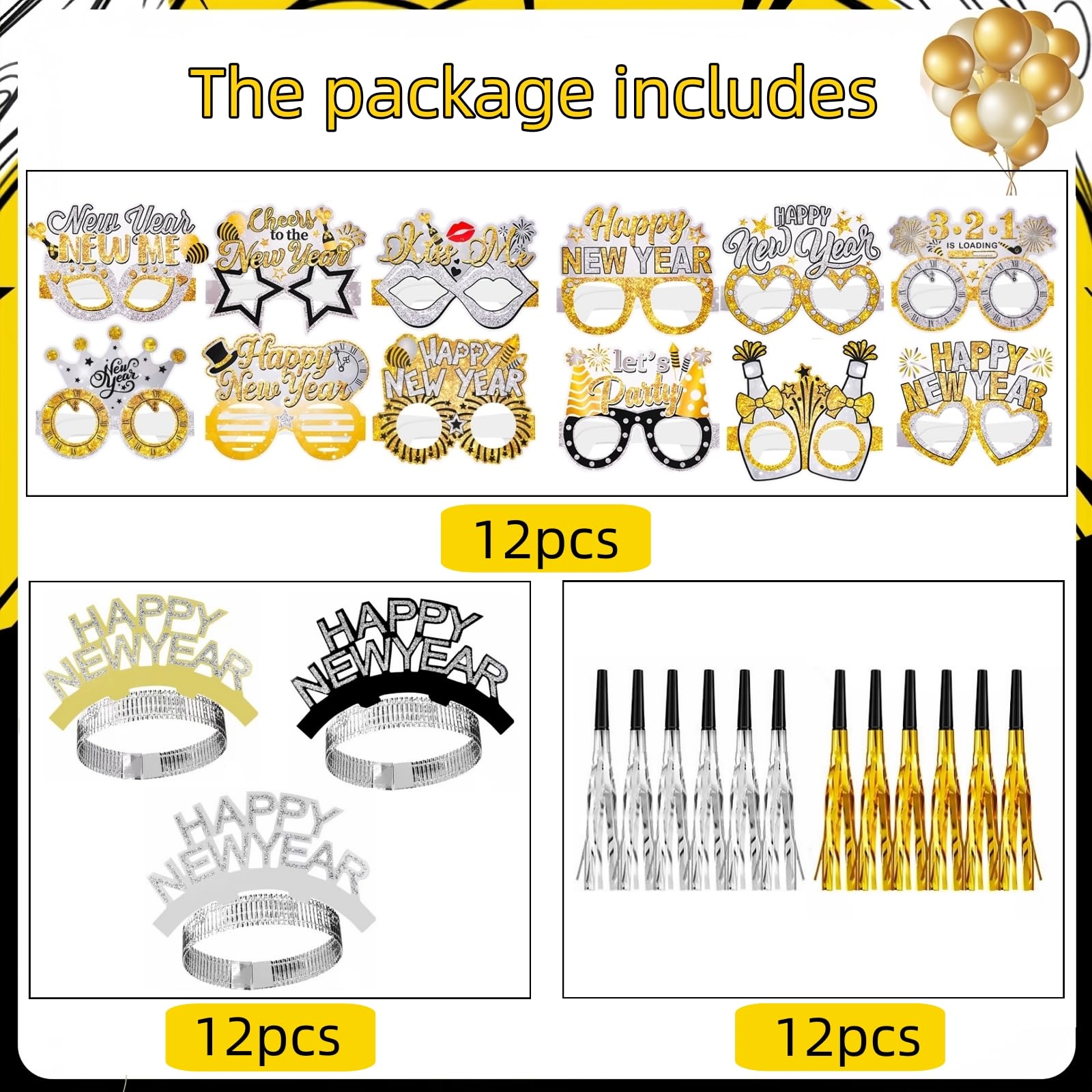 YVAINE New Year’s Eve glasses capture memorable photos with glitter