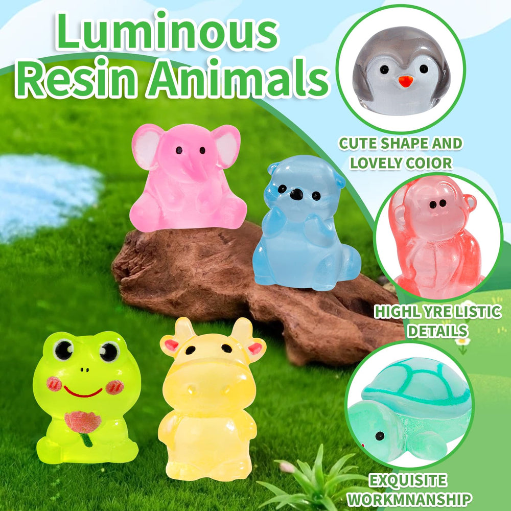 Ywevyezc glow-in-the-dark resin animals brighten fairy gardens and terrariums.