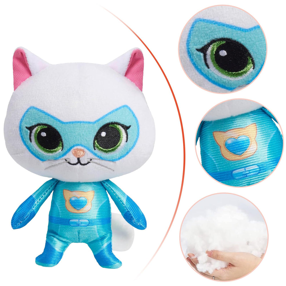 YXCTZKVX SuperKitties Sparks plush in a playful snuggle pose for bedtime