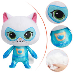 YXCTZKVX SuperKitties Sparks plush in a playful snuggle pose for bedtime