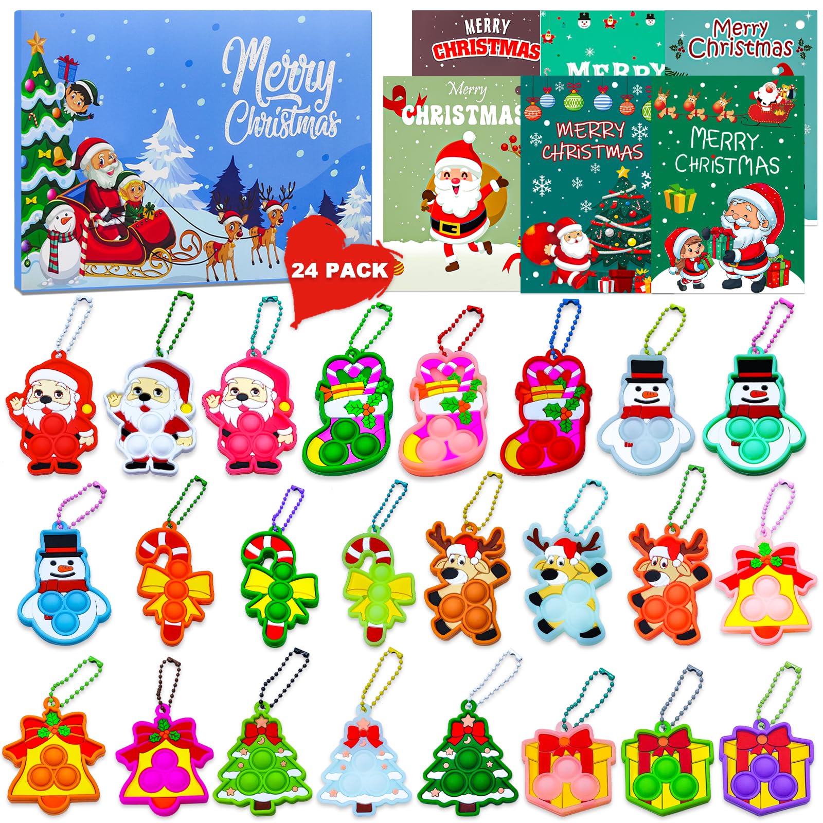 YXOTJHS Christmas Pop Its Bulk 24 Styles: vibrant classroom-friendly sensory fidget for classroom rewards.