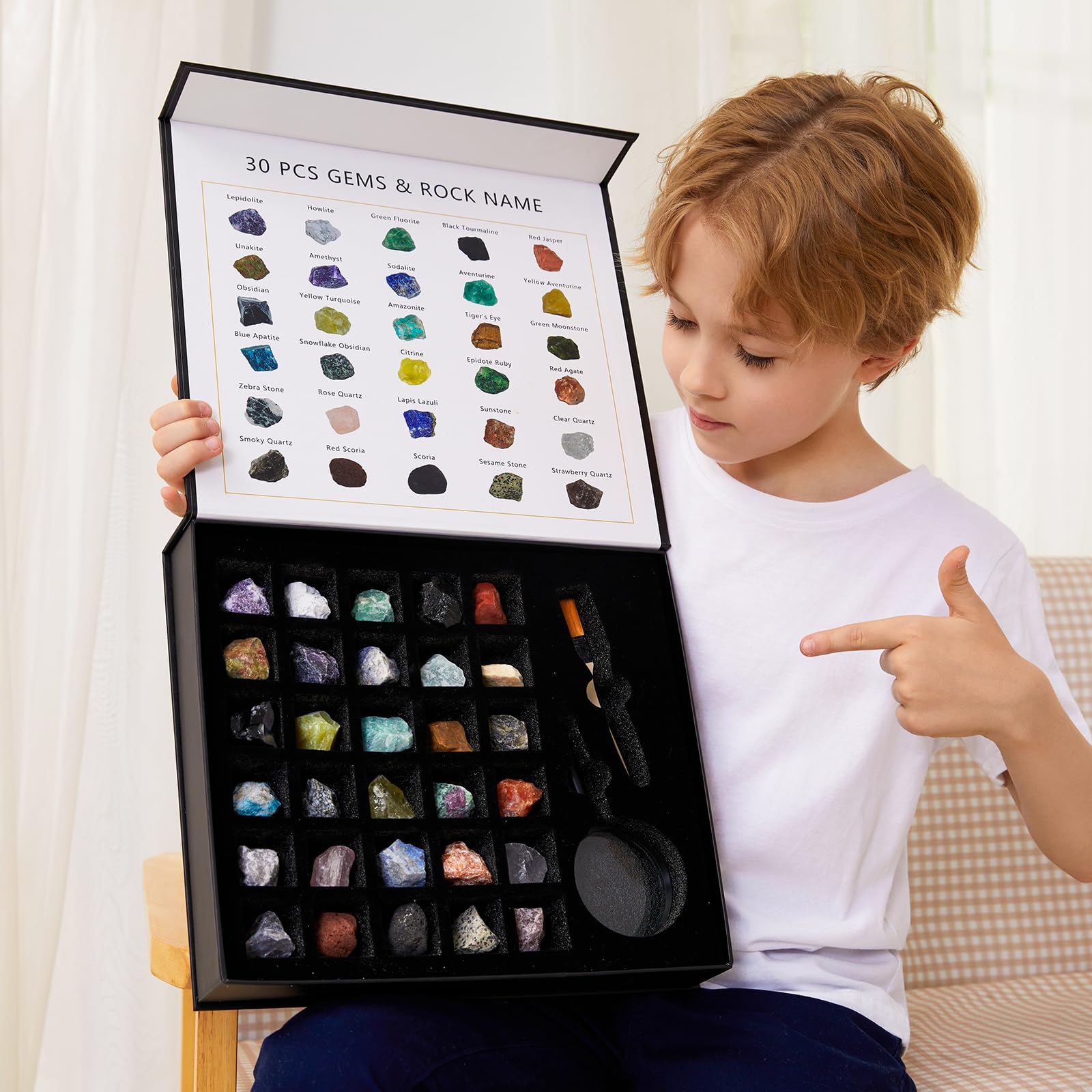 YXZZWL Rock Collection for Kids magnifying glass boosts close rock inspection.
