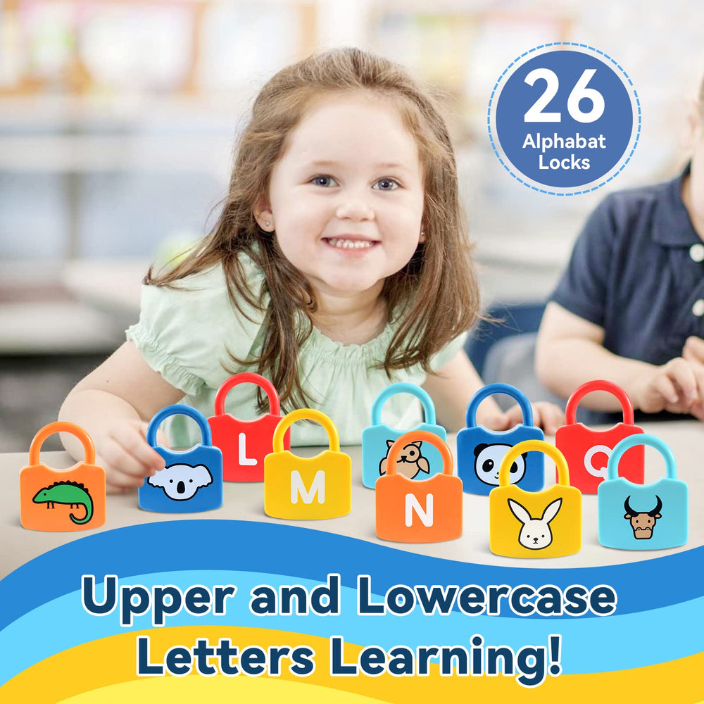 YYDeek colorful locks and keys toy encourages color and letter matching.