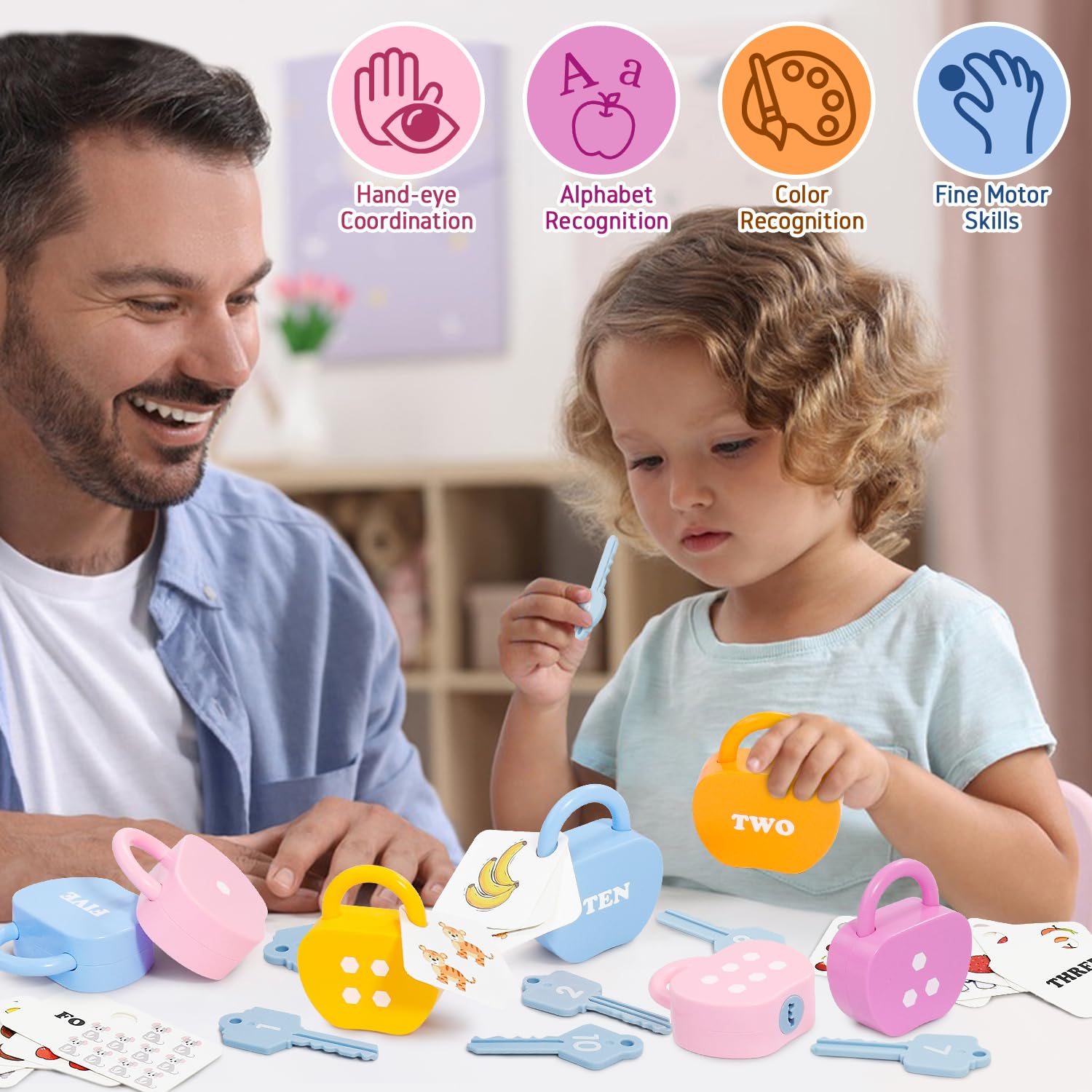 YYDeek locks and keys support sensory play and busy hands during playtime.