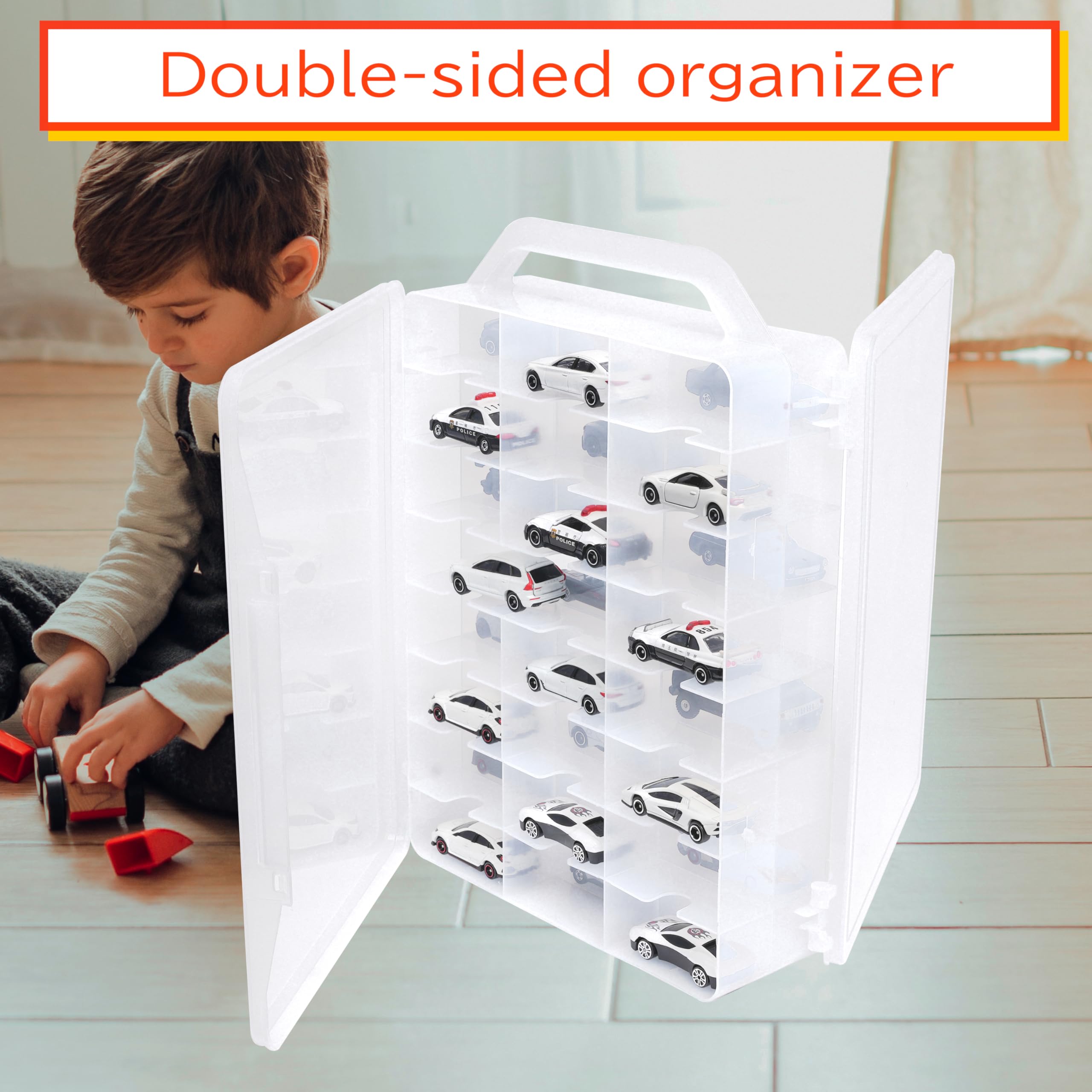 46 compartments keep Matchbox and Hot Wheels cars neatly separated.