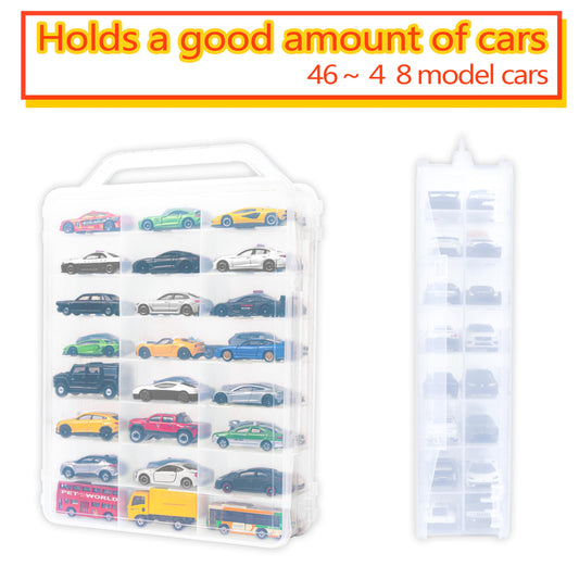 Double-sided organizer design with clear case for quick access to vehicles.